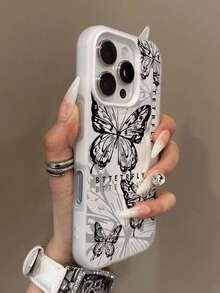 1个黑色蝴蝶图案果冻二合一磁吸手机壳，情人节情侣手机壳，兼容 17 Pro Max/16 Pro Max/15 Pro Max/13/15/16/17 Pro/14/11，时尚黑色蝴蝶图案果冻二合一磁吸手机保护壳 - 白色 - 查看 1