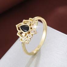 1 pieza Anillo de moda decorado con zirconia artificial con forma de loto creativa para mujeres - Multicolor - Ver 13