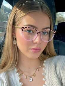 1 Pair Cute Leopard Print TR90 Round Frame Fashion Eyeglasses, Spring Hinges Metal Non-Prescription Glasses Glasses For Daily Wear, Non-Prescription Computer Glasses - Multicolor - View 9