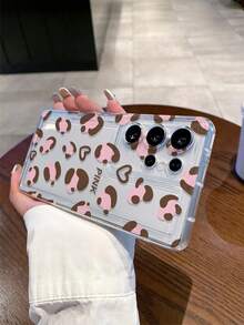 1 pieza Funda de teléfono con amortiguación de aire, transparente y con estampado de leopardo rosa, diseño de corazón y letra, a prueba de golpes, adecuada como regalo festivo, compatible con Samsung S25, S24, S23, S22, A05 y otros modelos - Multicolor - Ver 3