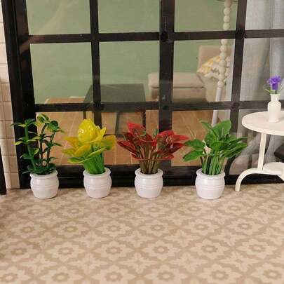1pc Random Style Doll House Mini Plant Model, Finished Potted Plant, Miniature Landscape Planter, Outdoor Artificial Flower & Greenery, Mini Potted Plant, Doll House Decor, Miniature Landscape Photography Prop, Birthday/Halloween/Christmas Gift (Style Random)
