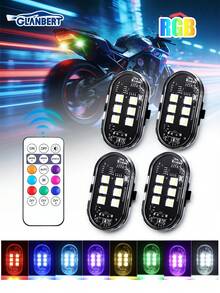 أضواء LED لاسلكية مطورة 6/4/2 قطعة، أضواء زخرفية للسيارة، مع جهاز تحكم عن بعد، أضواء صغيرة 8 ألوان شحن USB أضواء تحذير طوارئ LED مضادة للتصادم للسيارة والدراجة النارية والطائرة بدون طيار والطائرة والدراجة - 6 مصابيح LED - مشاهدة 3