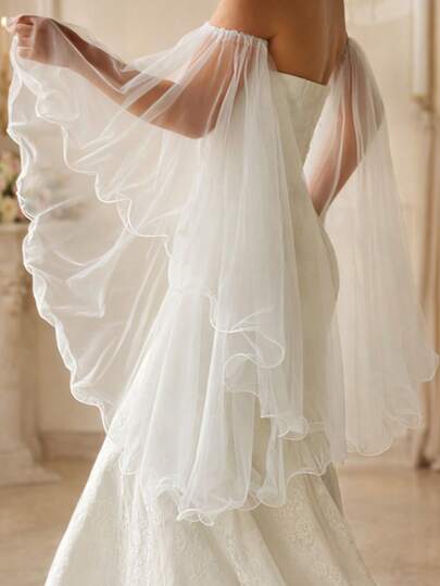 1 Pair Loose Bridal Arm Sleeves With Frill Trim, Wedding Dress Accessory