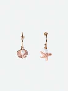 Opalesca 1 par de nuevos pendientes estilo bohemio con gota en forma de C con perla, concha y colgante de estrella de mar para mujeres, joyería de verano para playa - Multicolor - Ver 2