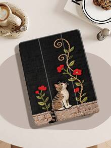 Cat And Flower Pattern Tablet Case, Compatible With IPad 9.7/10.2/10.5/10.9/12.9/Pro 11, 10th Generation, Compatible With Samsung Galaxy Tab S6 Lite 10.4-Inch, Compatible With Kindle Paperwhite 12th Gen 2024, Kindle (11th Generation) 2022 Release, Soft Fall Protection, Smart Stand/Auto Wake/Sleep, Holiday Gift. - Multicolor - View 4