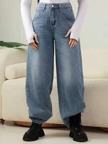 DAZY Wide Leg Denim Jeans Old Money Style Business Casual Woman Work Clothes - Light Wash - View 7