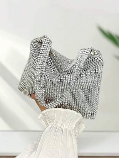 2026 Spring Fashion New Sparkling Rhinestone Shoulder Bag, Luxury Accessory Square Drape Bag, Suitable For Daily, Party, Casual, Gift