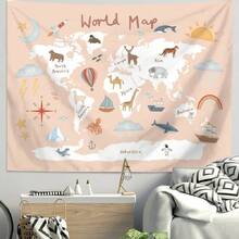 VIKAMA Ins Scandinavian World Terrain Tapestry 's Room Wall Decoration Cartoon Animal Map Bedside Background Tapestry(6).Jpg - White - View 1