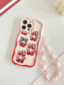 Ốp điện thoại chống sốc màu kem, viền lượn sóng, bóng bẩy, họa tiết nơ anh đào, kèm vòng tay hạt cườm thủ công, tương thích với iPhone 16/11/16pro/16plus/16promax/16e/15Promax/13/14/12/XS/XR/7G/8P, Galaxy 11/12Pro/12/12X/13Pro/14Pro/15Pro, Note 10/9/Note9/12c/Note11pro/Note8Pro, phiên bản quốc tế, không phải phiên bản nội địa. - Nhiều màu - Xem 7