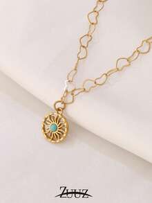 1pc Fashion Stainless Steel Colorful Natural Stone Round Sun Pendant Bracelet For Women Heart Chain Bracelet Jewelry Gifts Suitable Daily Wear - Bracelet - View 3