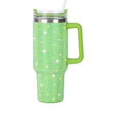 New 40oz Insulated Water Bottle With Handle, Straw, And Lid; Rhinestone-Studded; Stainless Steel; Double-Walled Travel Mug; Can Be Attached To A Car Cup Holder; Suitable For Women; Ideal For Outdoor Camping; Large Size; Makes A Great Holiday Gift For Friends. - 40盎司 - 查看 19