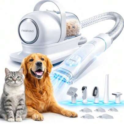 neabot P1 Pro - Kit de aseo para mascotas y succión al vacío de 99% pelo de mascotas cortapelos profesional con 5 herramientas de aseo probadas para perros gatos y otros animales