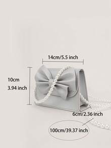 1pc Girls' Cute Mini Dual-Fabric Bow Handbag, Suitable For Daily Outfits - Silver - View 6