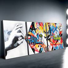 3pcs Set Modern Street Graffiti Style Colorful Abstract Wall Art Canvas Posters, High Definition Printing With Optional Frames, Suitable For Home, Office, Living Room, Bedroom, Kitchen Decor, Indoor & Outdoor Use In Spring & Winter, Printed Material, Corridor Decoration, Artwork, Ideal Gift For Friends - Multicolor - View 1