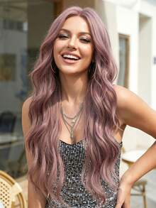 28英寸粉棕色长卷发假发 - 高温丝材质，高温丝机制，中长刘海搭配长卷发，基础款，适合所有人，女士假发，新手必备，百搭，节日美妆必备，佩戴舒适，适合日常、派对、角色扮演、节日、音乐节等场合，斋月礼物 - 粉棕色 - 查看 1