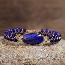 1件波西米亚风青金石串珠手链，带流苏 - 优雅天然宝石吊坠，完美适合日常度假佩戴 - 寶藍色 - 查看 1