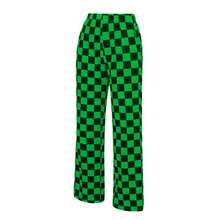 Women Checkered Pants Elastic Waist Loose Wide Leg Checkerboard Pants Y2K Gingham Trousers Lounge Streetwear - 綠色 - 查看 7