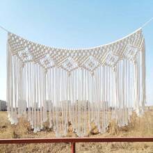 1 pieza Colgante de pared de macramé, tapiz de arte de fibra de estilo bohemio, decoración de pared con flecos, tejido a mano para sala de estar, dormitorio, cabecera - Blanco - Ver 6