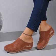 Women's New Round Toe Casual Slip-On Wedge Heel Loafers - Brown - View 3