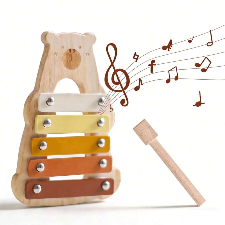 Cute Bear Xylophone Toy, Baby Auditory Stimulation Musical Enlightenment Five-Tone Xylophone Educational Toy, Trains Baby's Hand-Eye Coordination And Concentration, Christmas/Birthday Gift - Multicolor - View 1