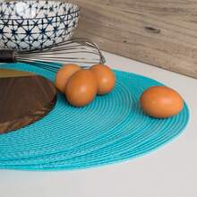 4/6pcs Light Blue Round Woven Placemats, 15 Inches, Rustic Style, Solid Color Minimalist Placemats, Heat Resistant Non-Slip Easy To Clean, Dining Table Decor, Suitable For Restaurant, Hotel, Daily Use, Holiday Party - Baby Blue - View 3