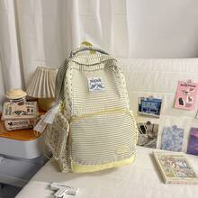 Japanese Style Lace & Striped Backpack, Large Capacity Casual Backpack For High School Students - A - View 17