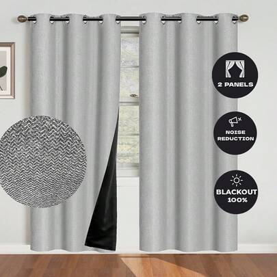 2pcs Grey Blackout Thermal Curtains - 99% UV Resistant Polyester, Grommet Top, Linen Texture, Bedroom Decor Theme, Coated Blackout Thermal Insulation, Noise Reducing - Ideal For Bedroom, Farmhouse And School Deep Sleep, 120gsm