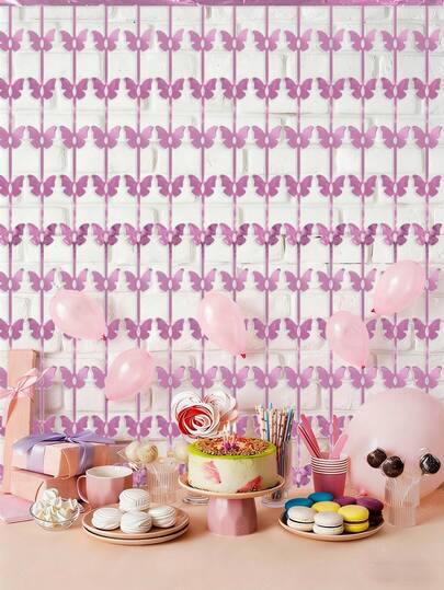 2pcs Pink Butterfly Tassel Backdrop Curtain, Colorful Fairy Tassel Curtain, Pink Butterfly Princess Theme Birthday Party Decor, Wedding Anniversary Bridal Shower Mother's Day Engagement Home Decor, Holiday Party Photo Backdrop