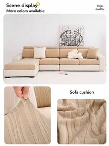 1 PC Bark Pattern Striped Elastic Sofa Cover - Soft Washable Fleece Fabric With Striped Pattern Easy To Install Elastic Sofa Cover Suitable For Home And RV Decoration, Anti Slip And Anti Pet And Stain Resistant, Suitable For L-Shaped Sofas And Living Room Sofa Protection For 1, 2, 3, And 4-Seater Sofas - Bark Texture - Light Brown - View 8