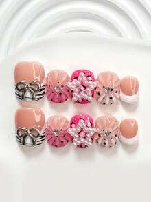 10件套法式亚克力美甲套装，包含亚克力美甲贴纸、白色镂空星星、银色蝴蝶结美甲装饰、手绘纯色波浪纹、黑色树枝图案、粉白指甲油，适合作为送给女性和女孩的美甲礼物，配有美甲工具（1个果冻贴纸+1个指甲锉），三种尺寸：方形、杏仁形、短方形，手工制作的按压式美甲贴片。 - 彩色 - 查看 13