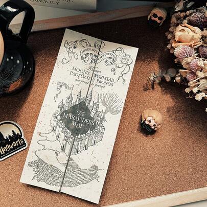 Warner Bros 1/2pcs Harry Potter Officially Licensed Large Map Movie Peripheral Hogwarts Show Footprints Magic Map Without Lights Party Dress Up Props Harry Ron Hermione Treasure Hunt Prank Harry Potter And The Sorcerer's S Stone Movie 20th Anniversary Ticket Stubs Movie Peripheral Party