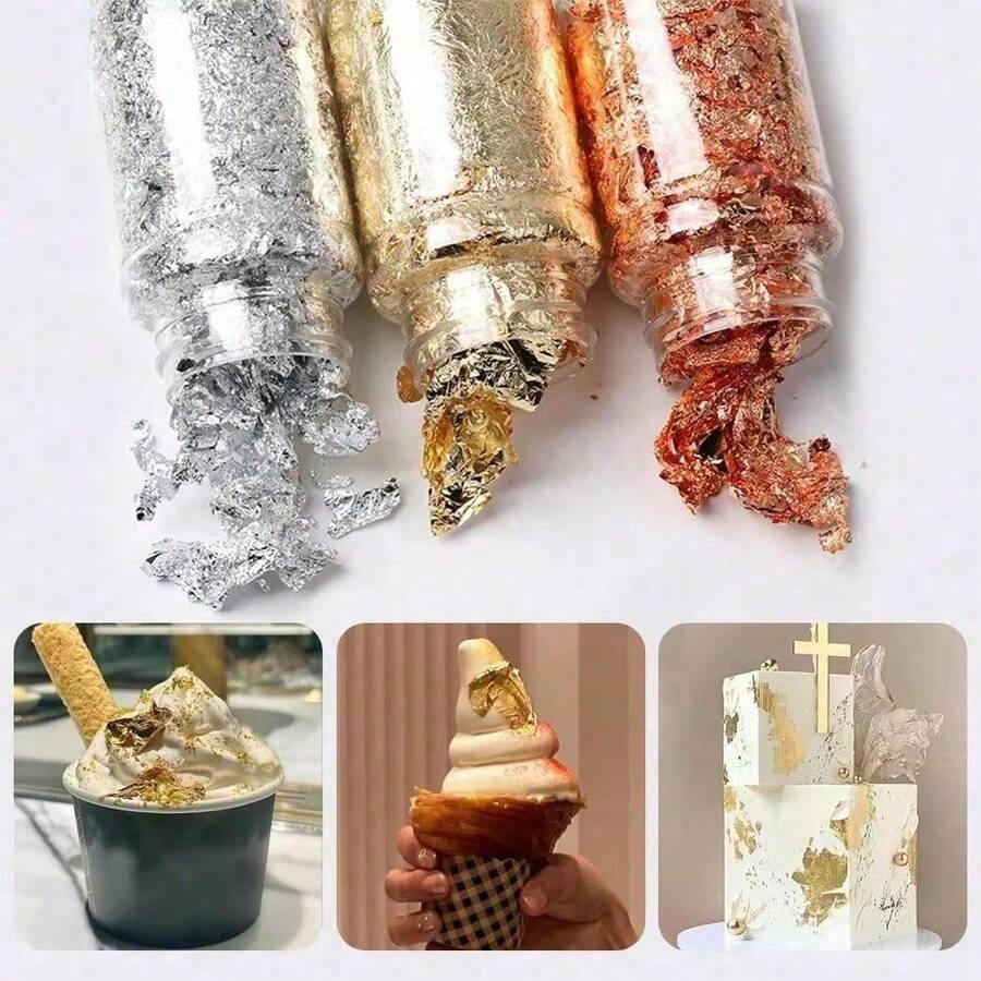 Giấy bạc vàng ăn được, giấy bạc vàng trang trí bánh, tấm giấy bạc vàng dùng trong nấu ăn, làm bánh, trang trí sô cô la, làm móng, thủ công mỹ nghệ, mỹ phẩm. - Nhiều màu - Xem 1