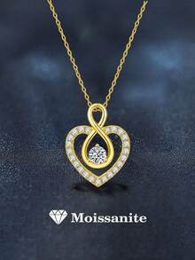 1pc Elegant Luxury 925 Sterling Silver 0.5ct 5.0mm Moissanite Heart Pendant Necklace, Suitable For Women's Daily Wear, Parties, Weddings, Anniversaries, Mother's Day, Valentine's Day - XL0141M - 查看 7