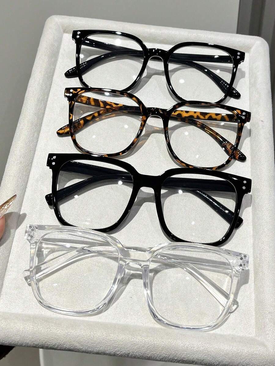 1/4pcs Women's Leopard Print Plastic Geometric Full Frame Clear Lens Casual Glasses, Suitable For School, Business, Office, Reading And Various Face Shapes - Multicolor - View 1