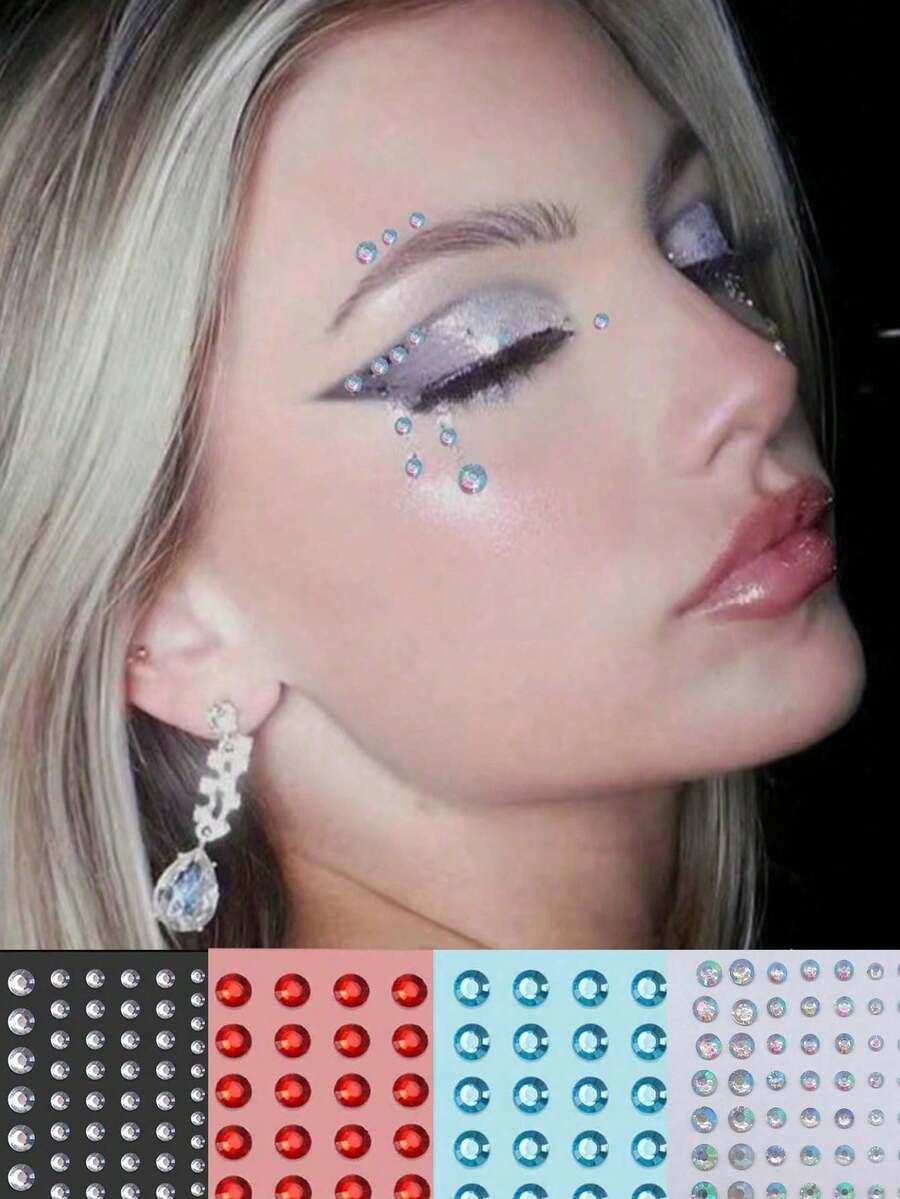 一张晶莹剔透、珠光闪耀的宝石般眼影，非常适合DIY化妆、音乐节、派对和日常使用。 - 彩色 - 查看 1