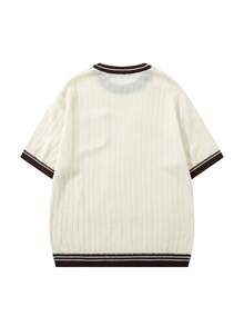 LOOKUN 新款春夏宽松 Polo 领短袖针织衫，藏蓝色，休闲简约纹理日常百搭上衣 - 杏色 - 查看 3