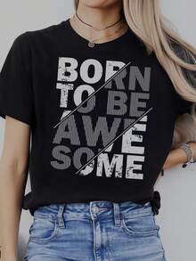 Women's Casual Crew Neck Short Sleeve T-Shirt Streetwear Creative Printed Patterns, Simple Design, Suitable  Top ForSoft And Comfortable,Sports And Fitness,It Is Also A Good Choice For Gifts To Relatives And Friends - 黑色5 - 查看 8