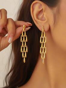 1 paire de boucles d'oreilles goutte d'eau corail plaquées or 18 carats en acier inoxydable, convenant pour le port quotidien, les fêtes, les mariages, les vacances. Un cadeau de bijoux. - Doré - Voir 3