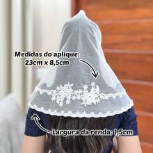 CCB Christian Congregation Double Floral Lace Veil With Round Pointed Applique For Adults (Livia) - 白色 - 查看 5