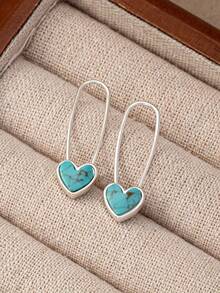 一对波西米亚风时尚创意心形绿松石极简设计耳环，适合女性日常佩戴和情人节佩戴。 - 耳環 - 查看 4