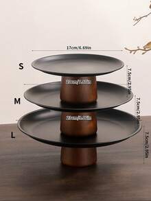 1pc Stainless Steel Tray Stand With Wooden Base, Dessert & Candy Display Plate, Multipurpose Fruit Tray, Suitable For Dining Table Decor, Home And Kitchen Serving Platter, Ideal For Eid - Black - View 2