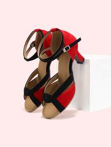 1 Pasang Sepatu Dansa Nylon Warna Kontras Merah & Hitam yang Modis, Cocok untuk Aktivitas Luar Ruangan, Gym, Pesta, Pernikahan, dan Semua Musim - MultiWarna - View 2