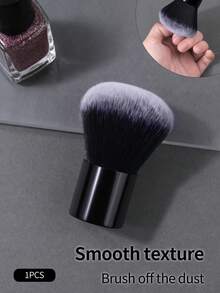 1pc Portable Nail Powder Brush, Metal Short Handle Design With Soft Bristles For Easy And Quick Nail Powder Cleaning, Suitable For Beginners And Makeup Use - Black - View 2