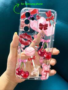 樱桃蝴蝶结印花透明手机壳，兼容 13/11/17/17 Pro/16/14/15/15 Pro/15 Plus/15 Pro Max/7 Plus/8 Plus/X/Xs Max/Xr/11 Pro/12 Pro/13 Pro/14 Pro/12 Mini/13 Mini/11 Pro Max/12 Pro Max/13 Pro Max/14 Pro Max/14 Plus/17 Pro Max/17 Air/6/6s Plus/7/8/16 Pro/16 Plus/16 Pro Max/SE2/17 Pro Max 和三星 Galaxy A54/A14/A12/A13/A15/A32/A33/A24/A52S/S20/S21/S22/S23/S24/S23 Plus/S24 Ultra/S25/A15/A33/A23。 - 彩色 - 查看 4