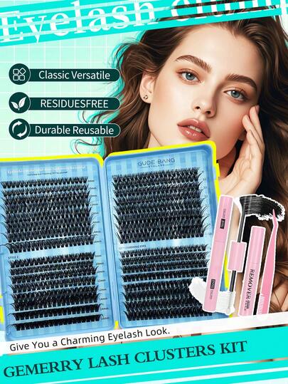 640片装DIY睫毛嫁接套装！50D/60D/80D单根睫毛，D卷度，8-18mm，自然妆效，含嫁接器、胶水、卸妆液，蓬松簇状睫毛，可重复使用，柔软舒适，适合日常妆容。