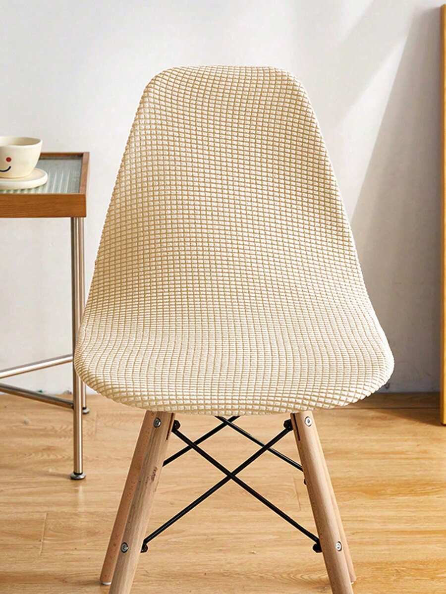 1/4pcs Simple Solid Color Removable & Washable Elastic Corn Fleece Curved Shell Chair Cover, Suitable For All Seasons - Light Yellow - View 1