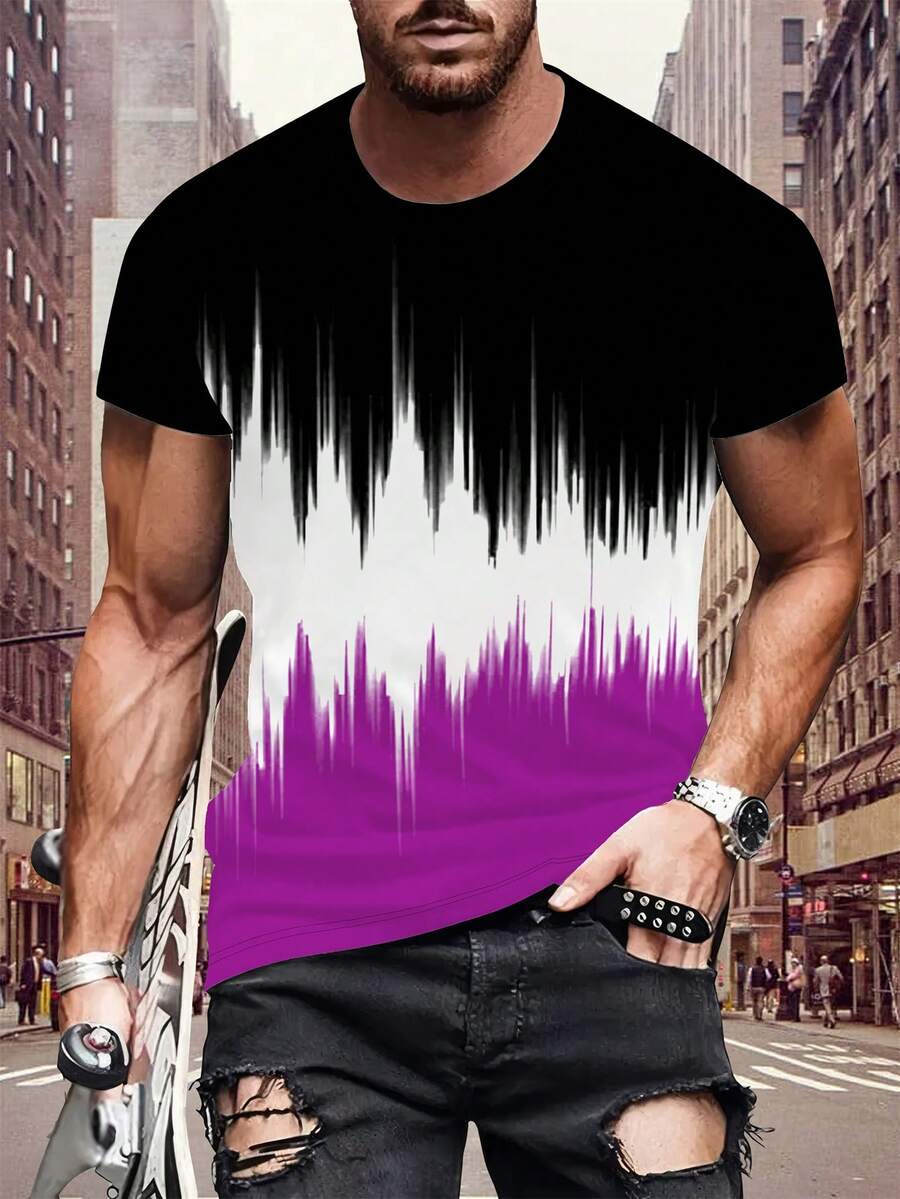 Men's Ombre Round Neck Short Sleeve T-Shirt - Casual Summer Top, Breathable Polyester Fabric - Multicolor - View 1