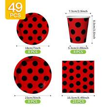 红黑波点一次性餐盘、餐巾纸、杯子套装，可供8位客人使用，一次性纸盘，派对用品，适用于生日、婚礼、主题派对、家庭野餐 - 彩色 - 查看 2