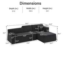 YOGLAD Modern Minimalist L-Shaped Corduroy Sectional Sofa, Cream Wide Striped Upholstered Couch, Plush Deep Seat Sofa With High Back Support, Contemporary Corner Sofa For Living Room Apartment Home - màu đen - Xem 3