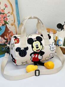 迪士尼冰雪奇缘艾莎卡通印花时尚背包，可爱帆布单肩手提包，旅行通勤包，手机口红零钱包 - 彩色 - 查看 3